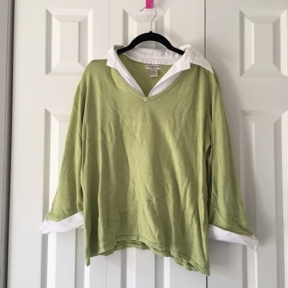 Green 3/4 Sleeve Sweater with Collar - Picture 1 of 5